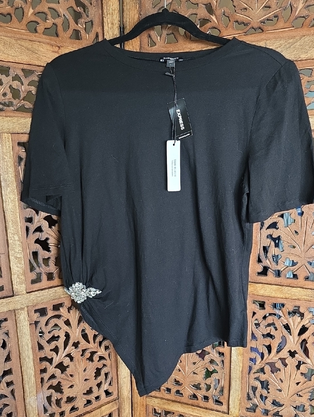 Asymmetrical Black Women's Top with Embellished Detail - EXPRESS